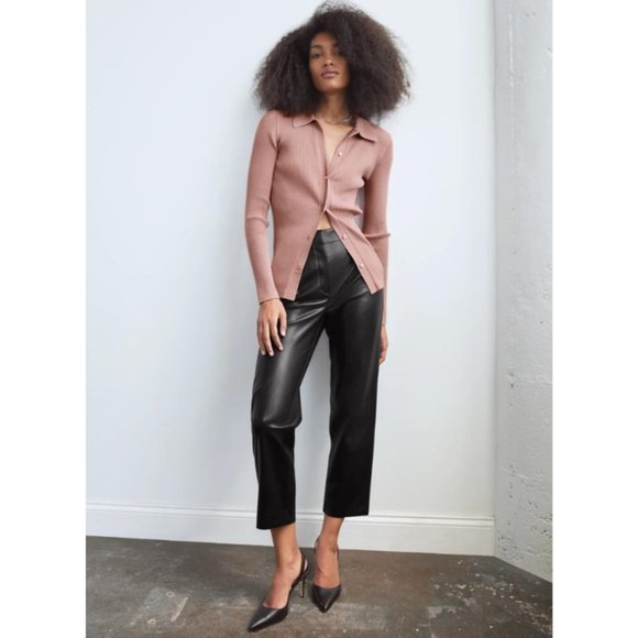 Aritzia Babaton Command Cropped Pant Vegan Leather Mid Rise Womens 2 Trouser - Picture 9 of 9